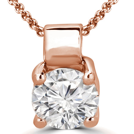 Round Cut Diamond Solitaire 4-Prong Pendant Necklace with Chain in Rose Gold - #R730-R