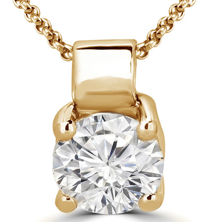 Round Cut Diamond Solitaire 4-Prong Pendant Necklace with Chain in Yellow Gold - #R730-Y