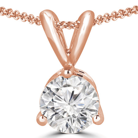 Round Cut Diamond Solitaire 3-Prong Pendant Necklace with Chain in Rose Gold - #R740-R