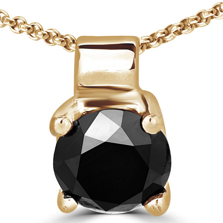 Round Cut Black Diamond Solitaire 4-Prong Pendant Necklace with Chain in Yellow Gold - #R730-Y-BLK