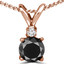 Round Cut Black Diamond Two-Stone 4-Prong Pendant Necklace with a Round Rose Diamond Accent & Chain in Rose Gold - #R711-BLK-R