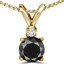Round Cut Black Diamond Two-Stone 4-Prong Pendant Necklace with a Round Yellow Diamond Accent & Chain in Yellow Gold - #R711-BLK-Y