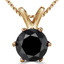 Round Cut Black Diamond Solitaire 6-Prong Pendant Necklace with Chain in Yellow Gold - #P6R-Y-BLK