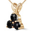 Round Cut Black Diamond Three-Stone Shared-Prong Pendant Necklace with Chain in Yellow Gold - #C726-Y-BLK