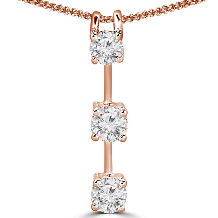 Round Cut Diamond Three-Stone 4-Prong Pendant Necklace with Chain in Rose Gold - #R753L-R