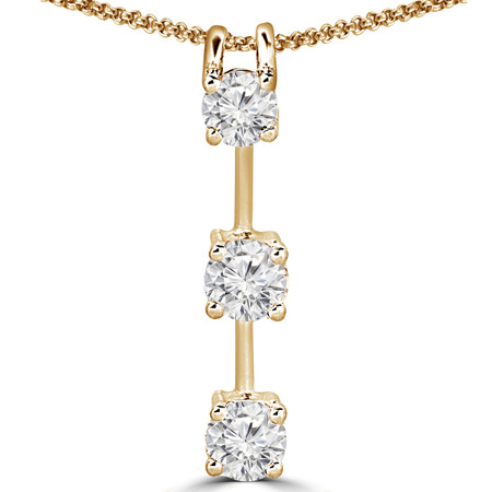 Round Cut Diamond Three-Stone 4-Prong Pendant Necklace with Chain in Yellow Gold - #R753L-Y