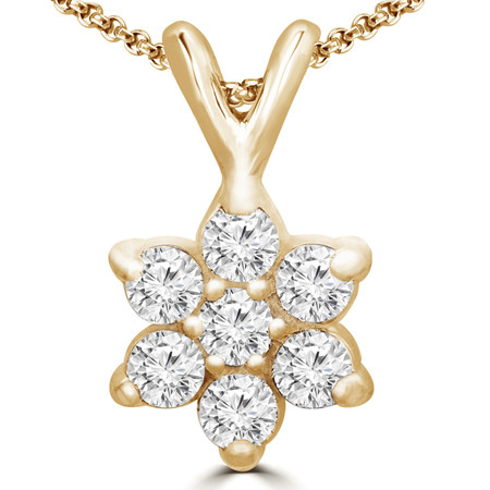 Round Cut Diamond Multi-Stone Star-Inspired Shared-Prong Pendant Necklace with Chain in Yellow Gold - #C725-Y