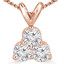 Round Cut Diamond Three-Stone Shared-Prong Pendant Necklace with Chain in Rose Gold - #C726-R