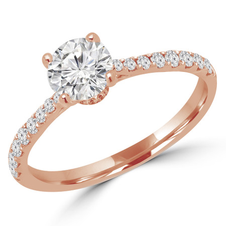 Round Cut Diamond Multi-Stone 4-Prong Engagement Ring with Round Diamond Accents in Rose Gold - #CLAIRE-R