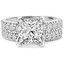 Princess Cut Diamond Multi-Stone V-Prong Engagement Ring & Wedding Band Ring Bridal Set with Round Diamond Scallop-Set Accents in White Gold - #LOCAL-NOVO-A-B-PR-W