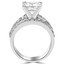 Princess Cut Diamond Multi-Stone V-Prong Engagement Ring & Wedding Band Ring Bridal Set with Round Diamond Scallop-Set Accents in White Gold - #LOCAL-NOVO-A-B-PR-W