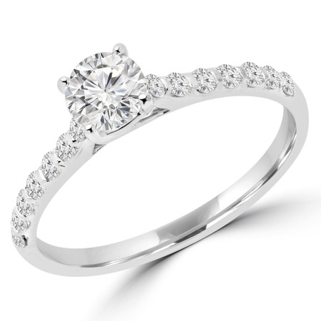 Round Cut Diamond Multi-Stone 4-Prong Engagement Ring with Round Diamond Accents in White Gold - #CALINA-W
