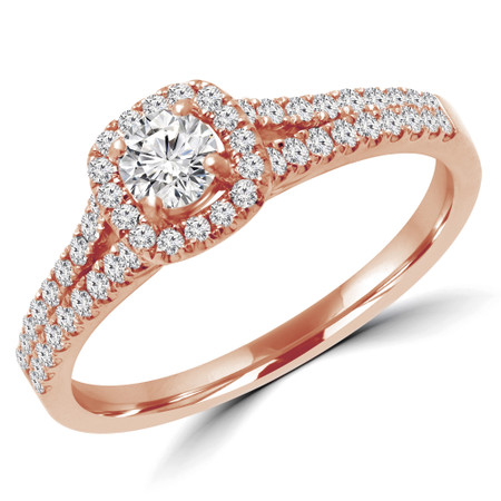 Round Cut Diamond Multi-Stone 4-Prong Split-Shank Halo Engagement Ring with Round Diamond Accents in Rose Gold - #ALANA-R