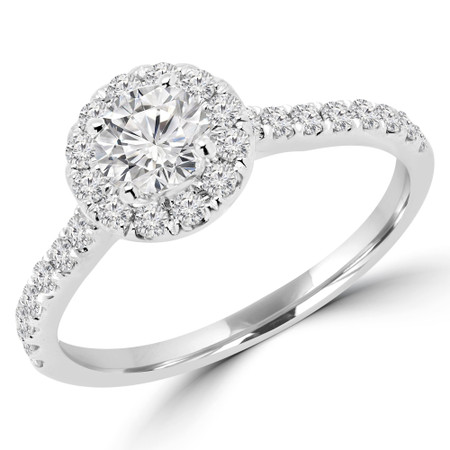 Round Cut Diamond Multi-Stone 4-Prong Halo Engagement Ring with Round Diamond Accents in White Gold - #LEIA-W