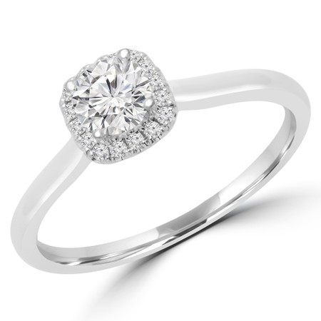 Round Cut Diamond Multi-Stone 4-Prong Halo Engagement Ring with Round Diamond Accents in White Gold - #LETIZA-W