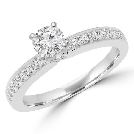 Round Cut Diamond Multi-Stone 4-Prong Engagement Ring with Round Diamond Accents in White Gold - #LILY-W
