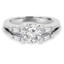 Round Cut Diamond Multi-Stone 4-Prong Engagement Ring & Wedding Band Bridal Set with Baguette Cut Diamond Accents in White Gold - #HR8090-A-B-W