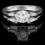 Round Cut Diamond Multi-Stone 4-Prong Engagement Ring & Wedding Band Bridal Set with Baguette Cut Diamond Accents in White Gold - #HR8090-A-B-W