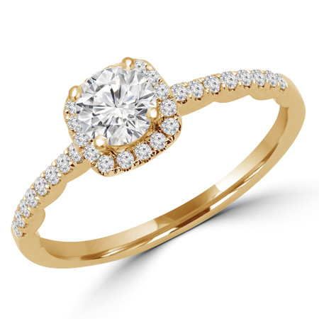 Round Cut Diamond Multi-Stone 4-Prong Halo Engagement Ring with Round Diamond Accents in Yellow Gold - #KAKO-Y
