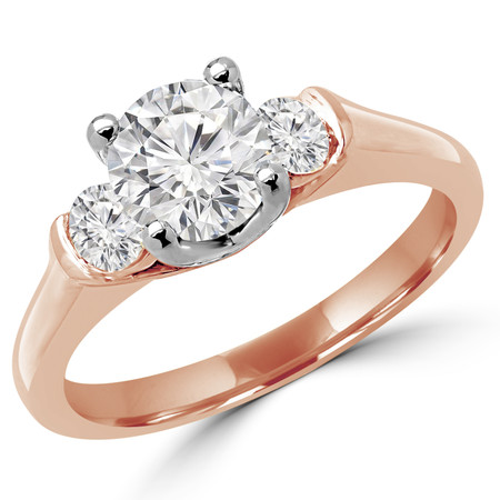 Round Cut Diamond Three-Stone 4-Prong & Bar-Set Engagement Ring in Rose Gold - #2182/83/84/L-R