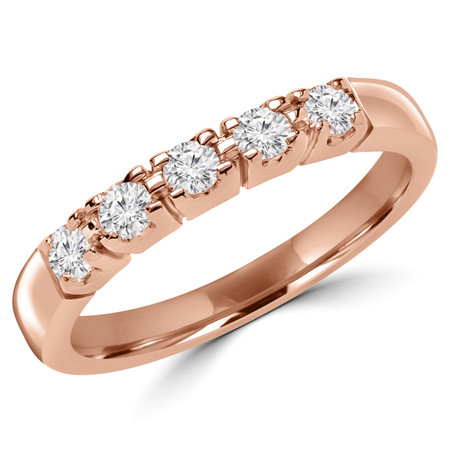 Round Cut Diamond 5-Stone Semi-Eternity 4-Prong Wedding Band Ring in Rose Gold - #2080/81/82/L-R