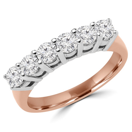 Round Cut Diamond Semi-Eternity Shared-Prong Wedding Band Ring in Rose Gold - #2208L-R