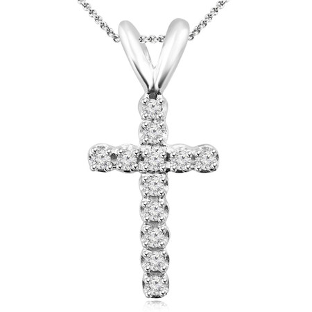 CROSS - 1/10 CTW Pave Diamond Cross Pendant Necklace in 14K White Gold With Chain - #CROSS-W