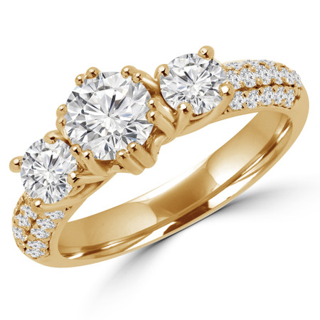 Round Cut Diamond Three-Stone 4-Prong Vintage Engagement Ring in Yellow Gold - #HEIDI-Y
