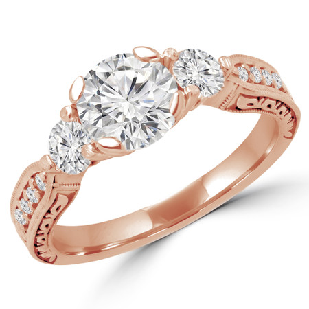 Round Cut Diamond Three-Stone 4-Prong Engagement Ring in Rose Gold - #MIRANDA-R