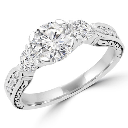 Round Cut Diamond Three-Stone 4-Prong Engagement Ring in White Gold - #MIRANDA-W