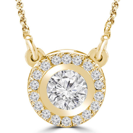 LISA - 2/3 CTW Round Diamond Halo Pendant Necklace in 14K Yellow Gold with Chain - #LISA-Y