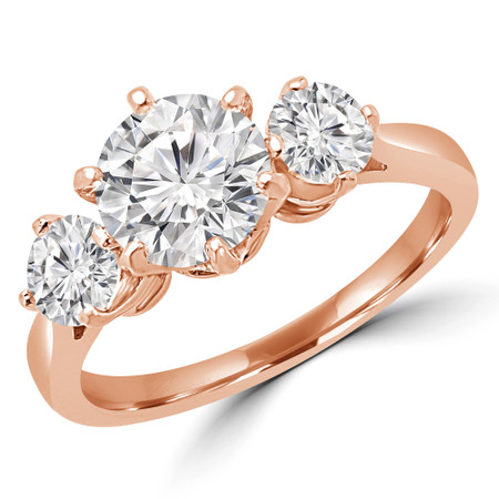 Round Cut Diamond Three-Stone 6-Prong Engagement Ring in Rose Gold - #JILL-R