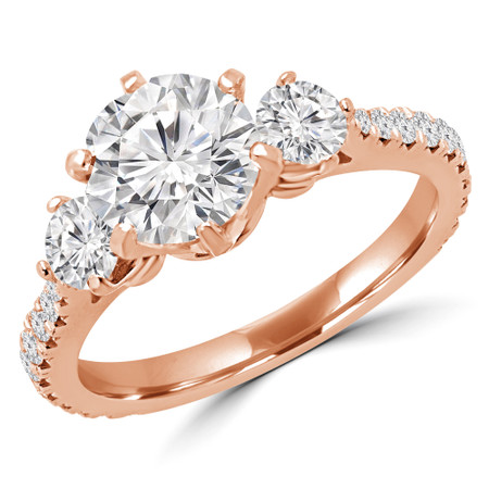 Round Cut Diamond Three-Stone Engagement Ring with Accents in Rose Gold - #QUANA-R