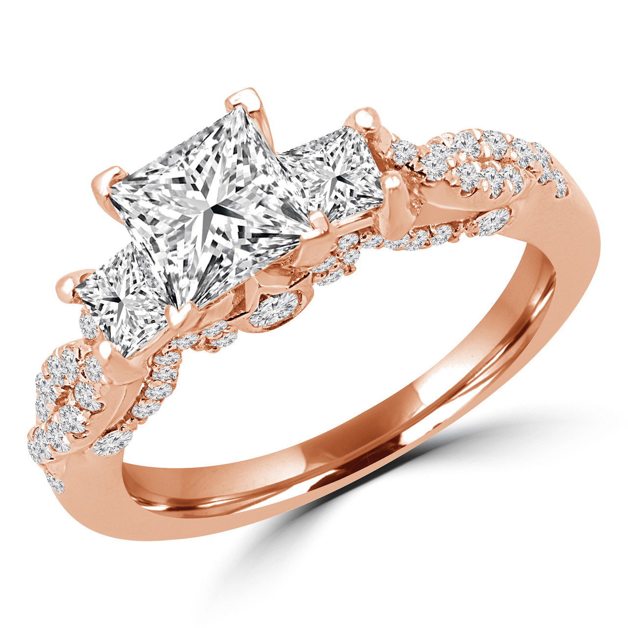 Princess Cut Diamond Three-Stone 4-Prong Vintage Engagement Ring in Rose  Gold - #CORA-R - Bijoux Majesty