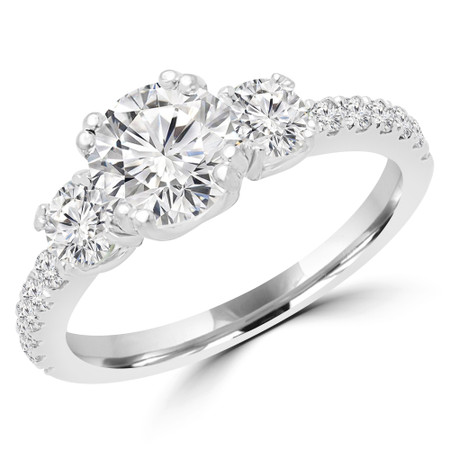 Round Cut Diamond Three-Stone 4-Prong Engagement Ring in White Gold - #MYRA-W