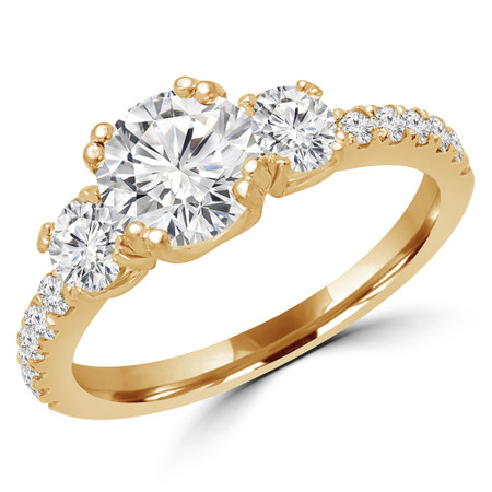 Round Cut Diamond Three-Stone 4-Prong Engagement Ring in Yellow Gold - #MYRA-Y