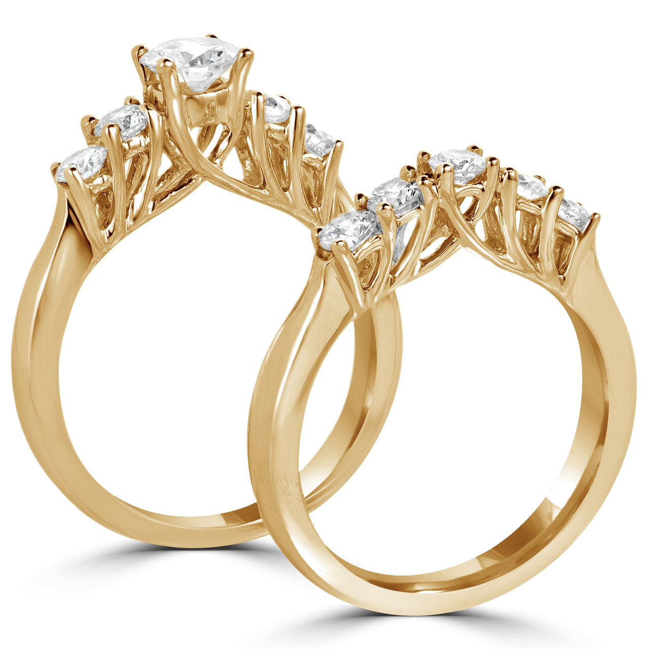 Round Cut Diamond Multi-Stone 4-Prong Trellis-Set Engagement Ring ...