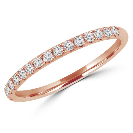 Round Cut Diamond Semi-Eternity Wedding Band Ring in Rose Gold - #DOUBLE-HALO-BAND-R