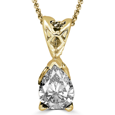 Pear Cut Diamond Solitaire 3-Prong Pendant Necklace with Chain in Yellow Gold - #PPF-Y