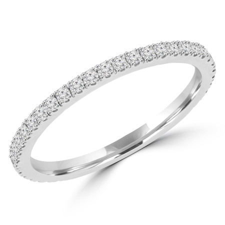 Round Cut Diamond Semi-Eternity Wedding Band Ring in White Gold - #DR-CUSH-BAND-W