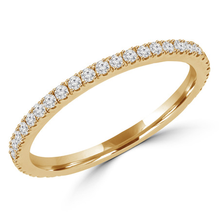 Round Cut Diamond Semi-Eternity Wedding Band Ring in Yellow Gold - #DR-CUSH-BAND-Y