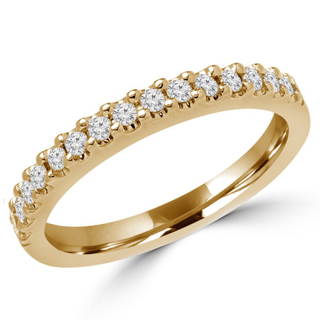 Round Cut Diamond Shared-Prong Wedding Band Ring in Yellow Gold - #2507WS-B-Y