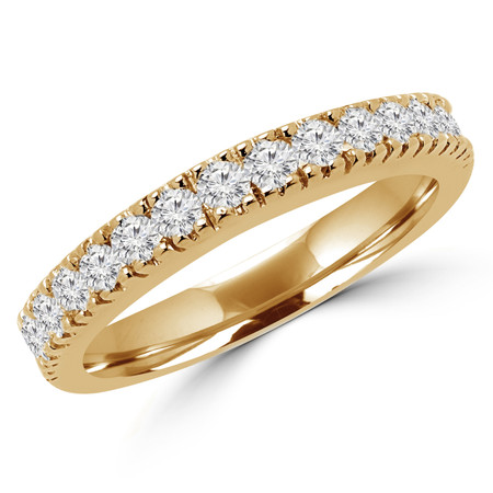 Round Cut Diamond Multi-Stone Arched Semi-Eternity Wedding Band Ring in Yellow Gold - #2457WS-B-Y