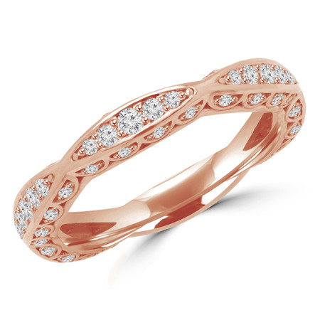Round Cut Diamond Multi-Stone Classic Semi-Eternity Scalloped Wedding Band Ring in Rose Gold - #BAR-R