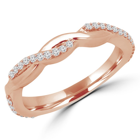 Round Cut Diamond Multi-Stone Twisted Semi-Eternity Wedding Band Ring in Rose Gold - CLAUDIA-B-R