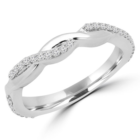 Round Cut Diamond Multi-Stone Twisted Semi-Eternity Wedding Band Ring in White Gold - CLAUDIA-B-W
