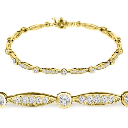 Round Cut Diamond Shared-Prong Fashion Tennis Bracelet in Yellow Gold - #B1741-Y