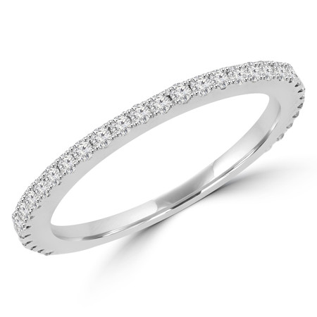 Round Cut Diamond Semi-Eternity Wedding Band Ring in White Gold - #EVAN-BAND-W