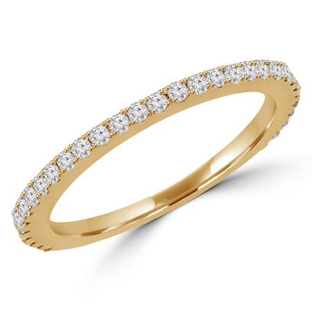 Round Cut Diamond Semi-Eternity Wedding Band Ring in Yellow Gold - #EVAN-BAND-Y