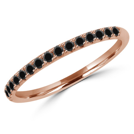 Round Cut Black Diamond Semi-Eternity Wedding Band Ring in Rose Gold - #DOUBLE-HALO-BAND-BLK-R